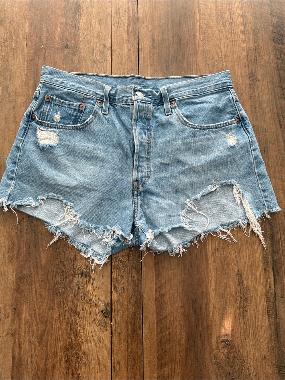 Levi's Light Blue Distressed Denim Cutoff Shorts